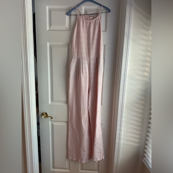 LOFT Linen Pink and White Striped Jumpsuit - Picture 5 of 12